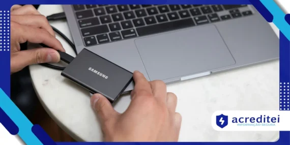 SSD externo portátil acelera backup e transferência de arquivos